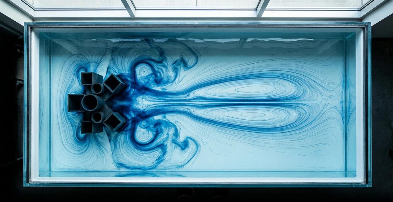 Overhead view showing optimal turbine positioning and water flow patterns