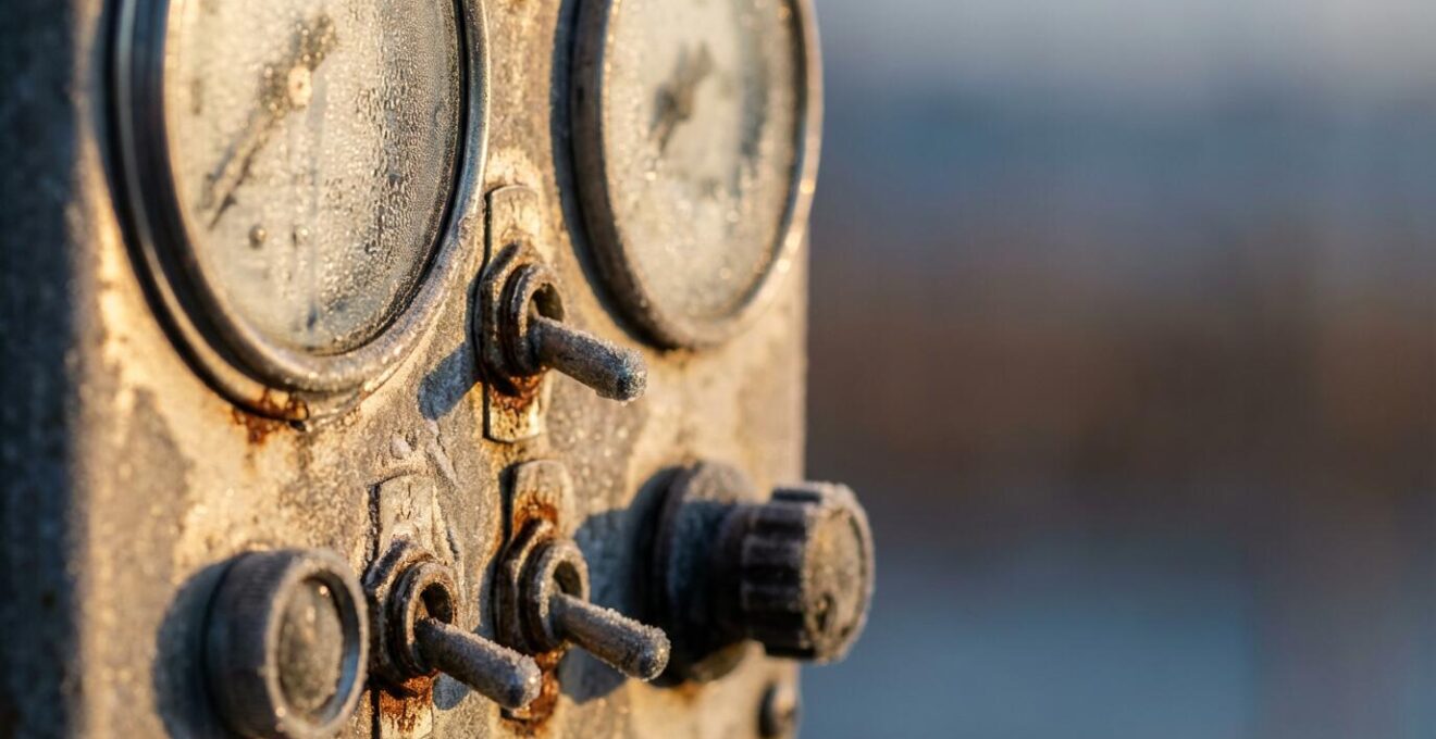 Pool automation control panel showing temperature gauges and system status indicators