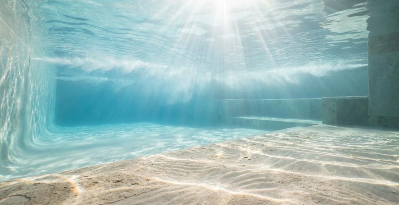Underwater view showing gentle water circulation patterns across a Baja shelf from strategically placed return jets