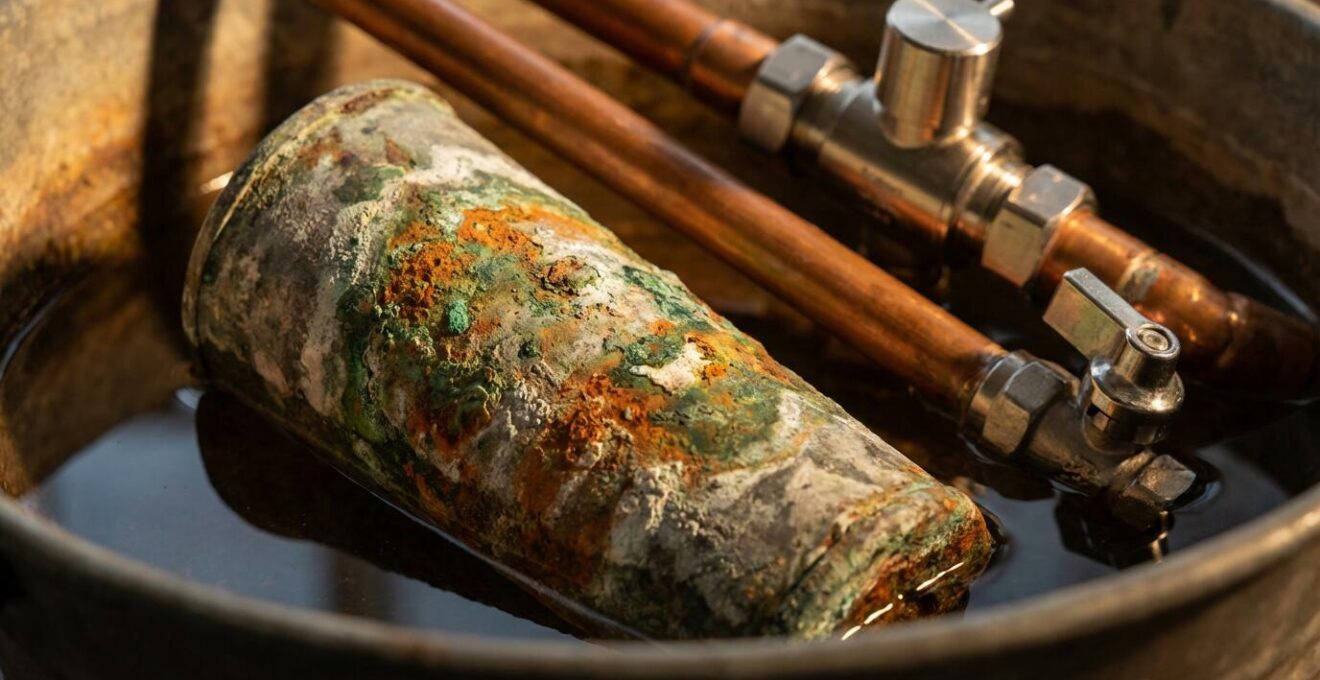 Technical cutaway view of pool plumbing showing correct sacrificial anode placement