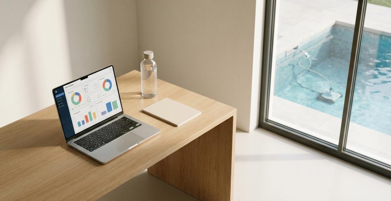 Remote pool management setup with digital controls and automated systems