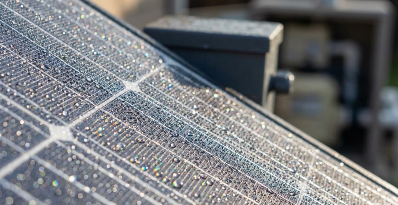 Close-up of solar panel connections and pool pump control system