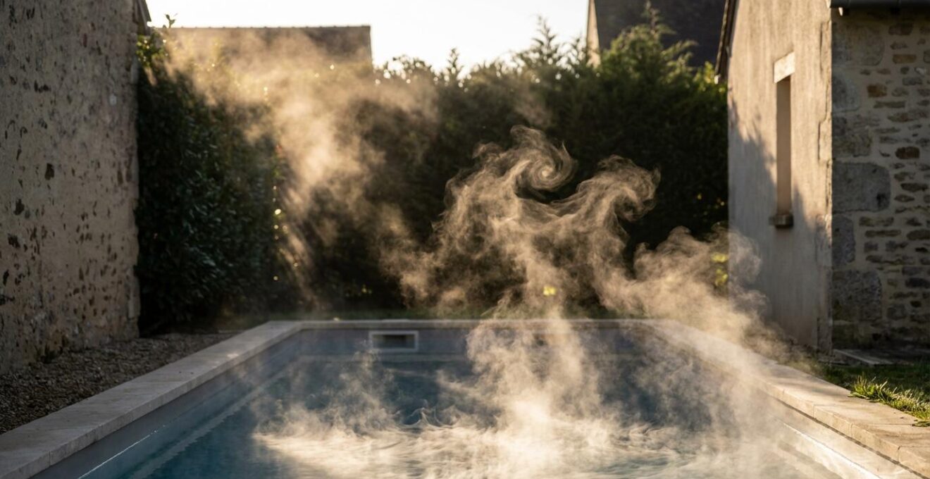 Cross-section showing wind patterns and thermal drafting around a bioclimatic pool